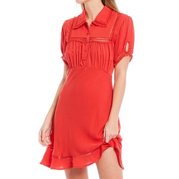 Free people puff sleeves Red Mini Dress - Picture 3 of 7